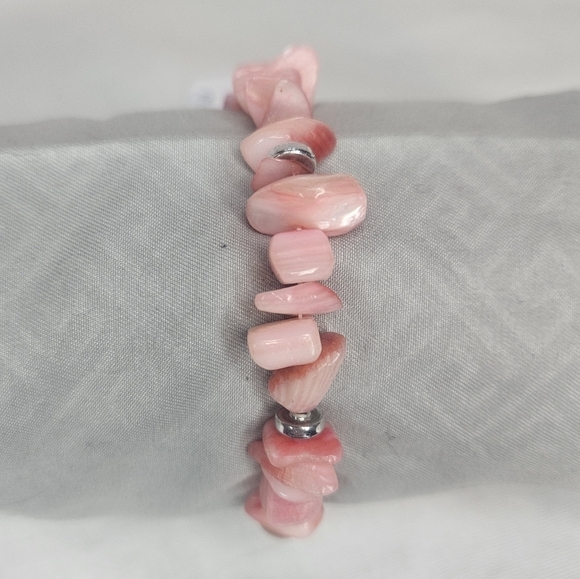 Vintage Pink Shell And Wood Stretch Bracelet Y2K - Picture 2 of 2